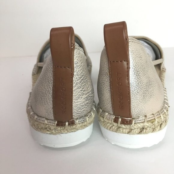 7.5W 7.5 WIDE Rockport Pink Silver Metallic Seaview Espadrilles Bungee Flats NEW - Picture 7 of 16